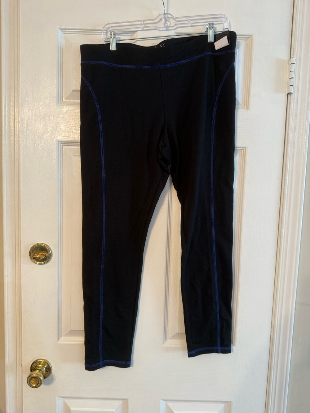 New York & Company Black Straight Leg Pants with Blue Stitching